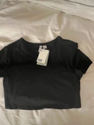 Svart croppad topp från Divided - Säljer en svart croppad topp från Divided med rund hals och korta ärmar. Enkel och stilren design som funkar till många olika looks. Materialet är mjukt och bekvämt, perfekt för dig som gillar minimalistiska plagg.