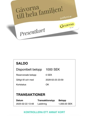 Presentkort guldfynd  - Säljer ett presentkort på guldfynd som är laddat med 1000 kr eftersom de inte kommer till användning. 