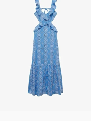 Långklänning mango - Ljusblp långklänning med vita detaljer från zara, strl S, köpt för 1000kr 