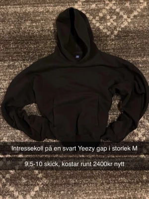 Svart Yeezy Gap hoodie - Säljer en svart hoodie från Yeezy Gap med klassisk huva och stor magficka. Hoodien har en clean och oversized look. Riktigt tjockt, känns som 2 hoodies i en . Nypris är runt 2400 så kom gärna med prisförslag 