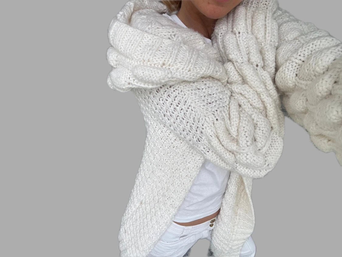 Vit chunky stickad kofta i ull - 1