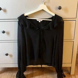 Svart blus - Säljer en jättefin blus då den aldrig kommer till användning. Den är genomskinlig men går att ha ett linne under. Använd 1 gång 