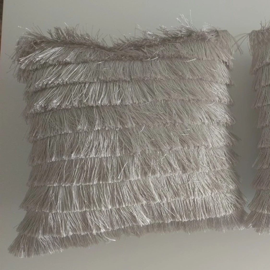 Två kuddfodral med fransar 