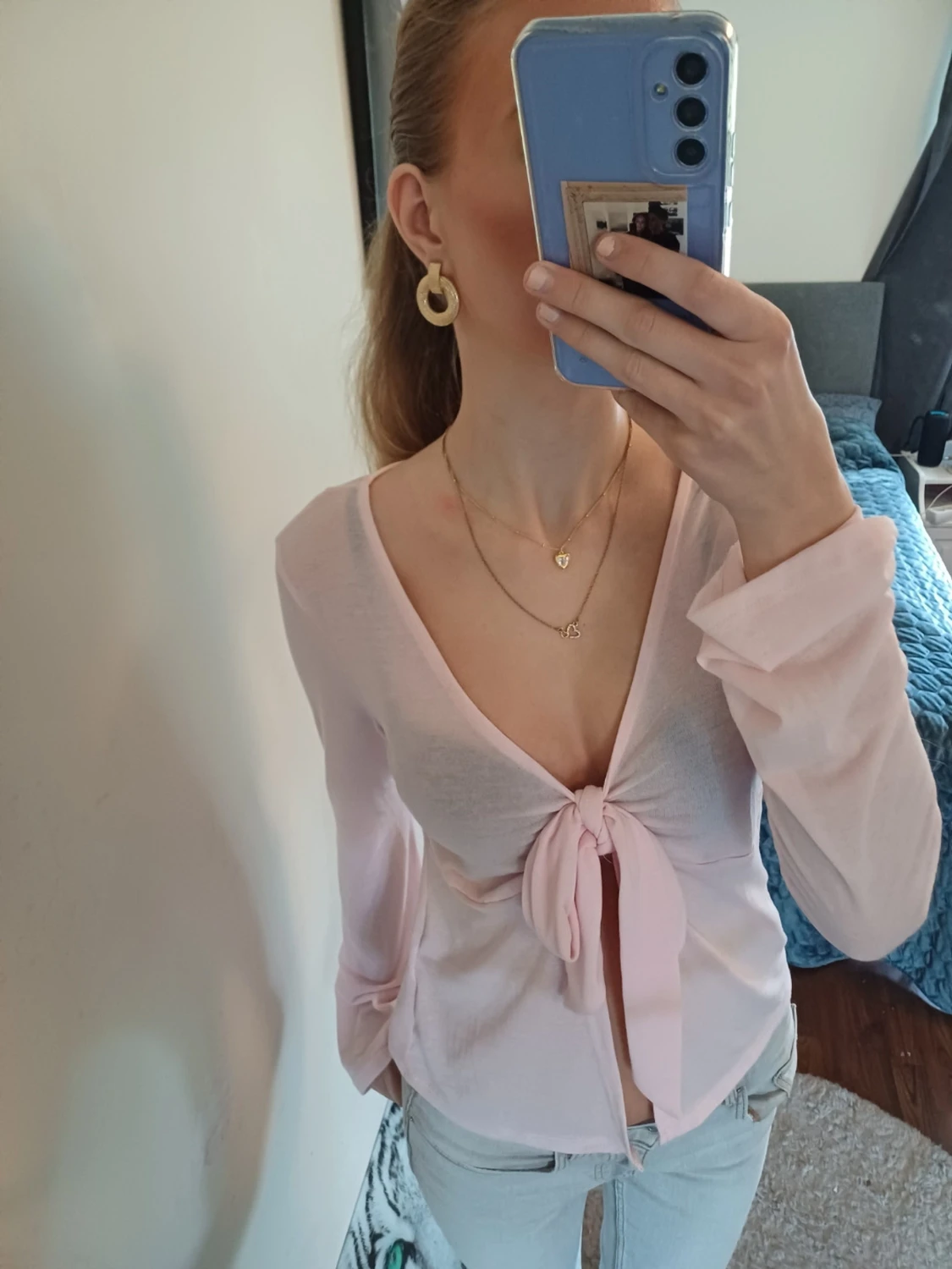 Ljusrosa långärmad knyt tröja