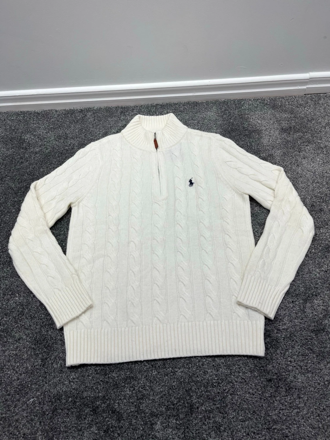 Vit kabelstickad tröja Polo Ralph Lauren