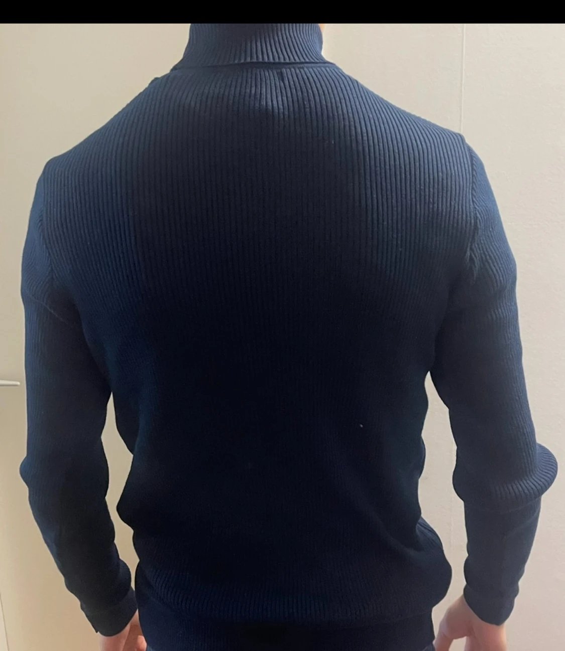 Mörkblå ribbad polotröja - 3