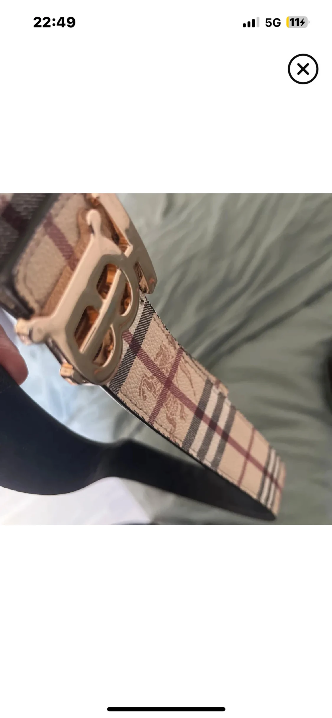 Burberry rutig skinnbälte med guldspänne - 1