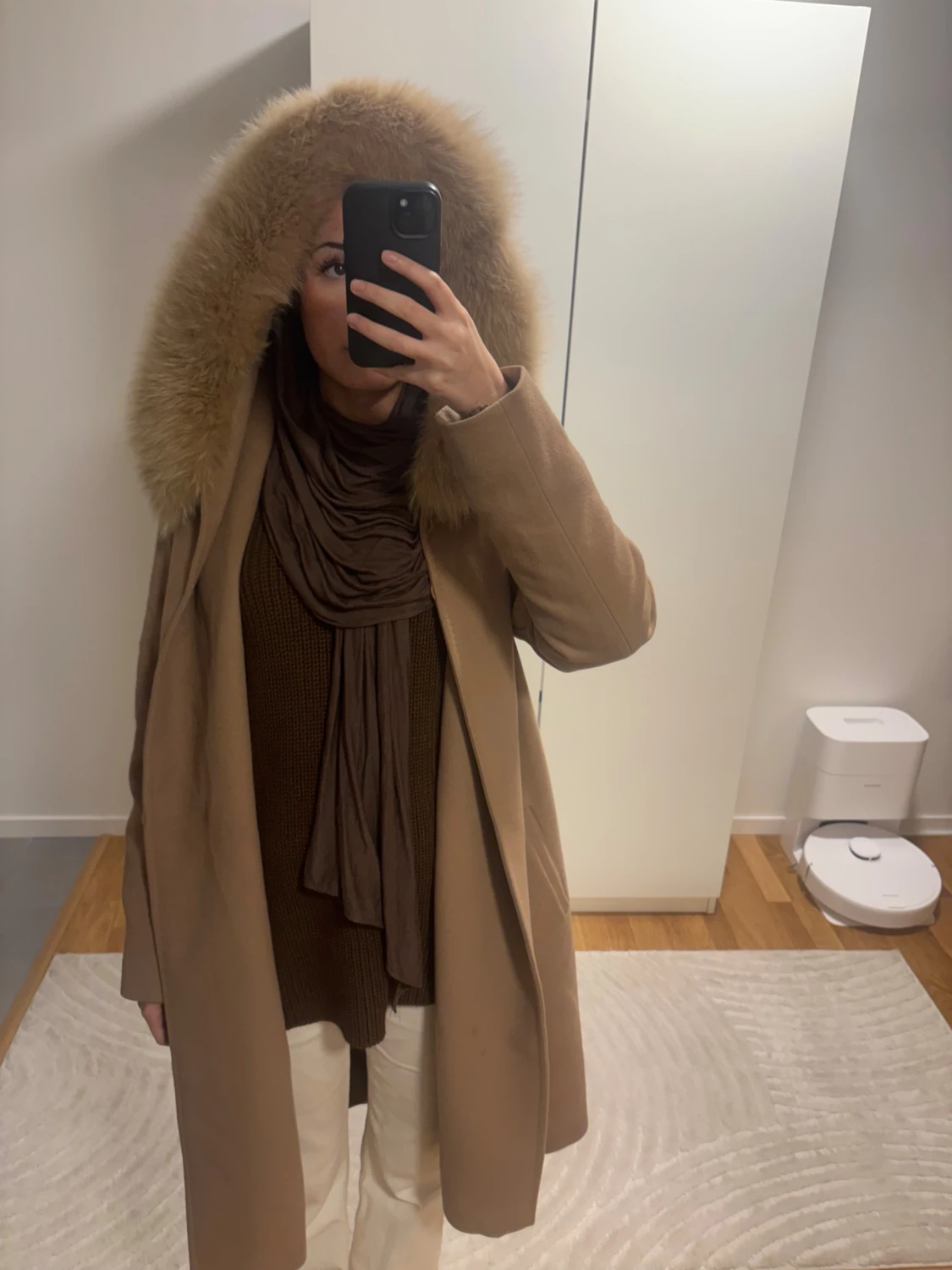 Beige Max Mara kappa med päls - 1