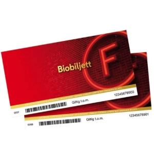 Biobiljett - Har 14 st biobiljetter tillgängliga till salu, då jag inte går på bio säljer jag dom styckvis för 100 kr, 4 av dom har mellan menyer. Dom säljs för 200kr st 