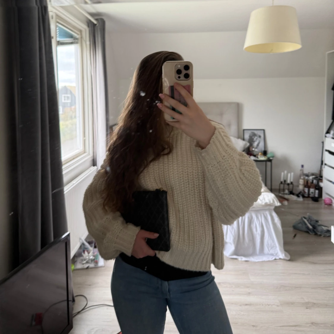 Beige stickad oversized tröja - 3