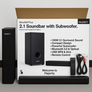 MAJORITY BOWFELL PLUS (högtalare)  - Hej,Jag säljer mina majority bowfell plus högtalare för 700kr st men om du skulle vilja köpa 2 st sånna får du dem för 1200kr. Mer information om högtalarna nedanför.   Majority Bowfell Plus – en kompakt soundbar och subwoofer-kombination som ger bioljud hemma. Perfekt för både mindre ytor och större filmupplevelser.  Majority Bowfell Plus – kraftfullt ljud i ett kompakt format Bowfell Plus är designad för att passa perfekt på skrivbord eller under tv:n och kan fylla rummet med en omslutande lju