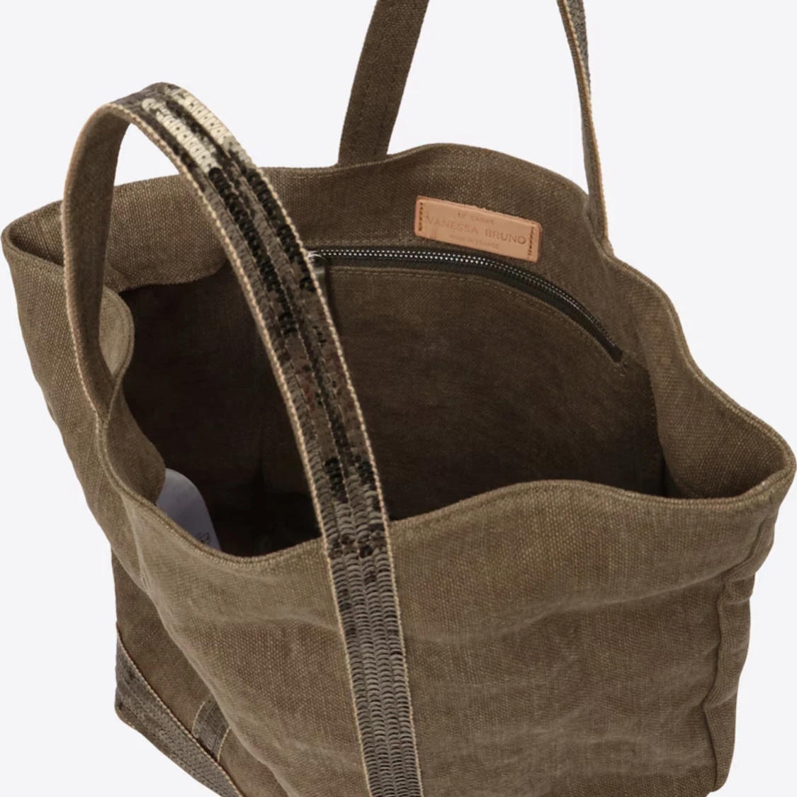 Beige shoppingväska med paljettdetaljer - 1