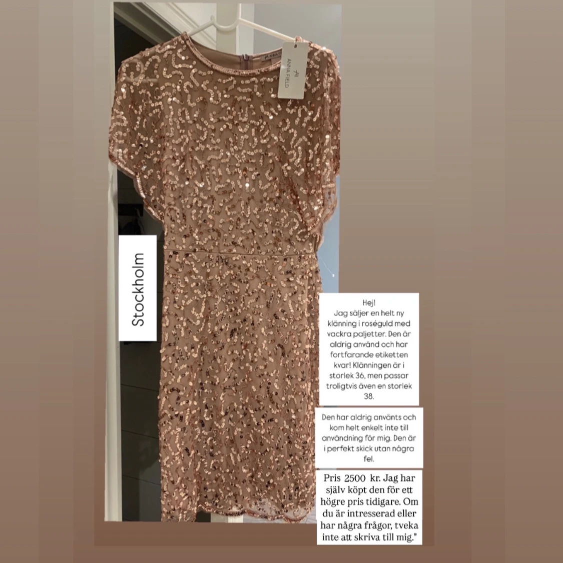 Champagnefärgad paljettklänning