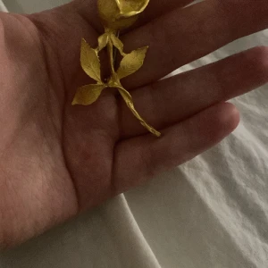 Guldiga broscher i form av ros och julgran - Två eleganta guldiga broscher, en formad som en ros med detaljerade blad och en annan som en julgran med stjärna på toppen. Perfekta som accessoarer för att ge en extra touch till din outfit.