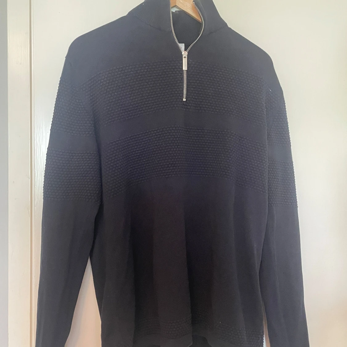 Mörkblå stickad half zip-tröja Selected