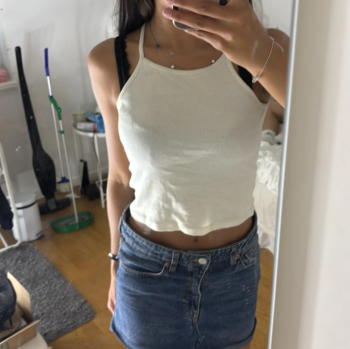 Vit ribbad linnetopp från H&M