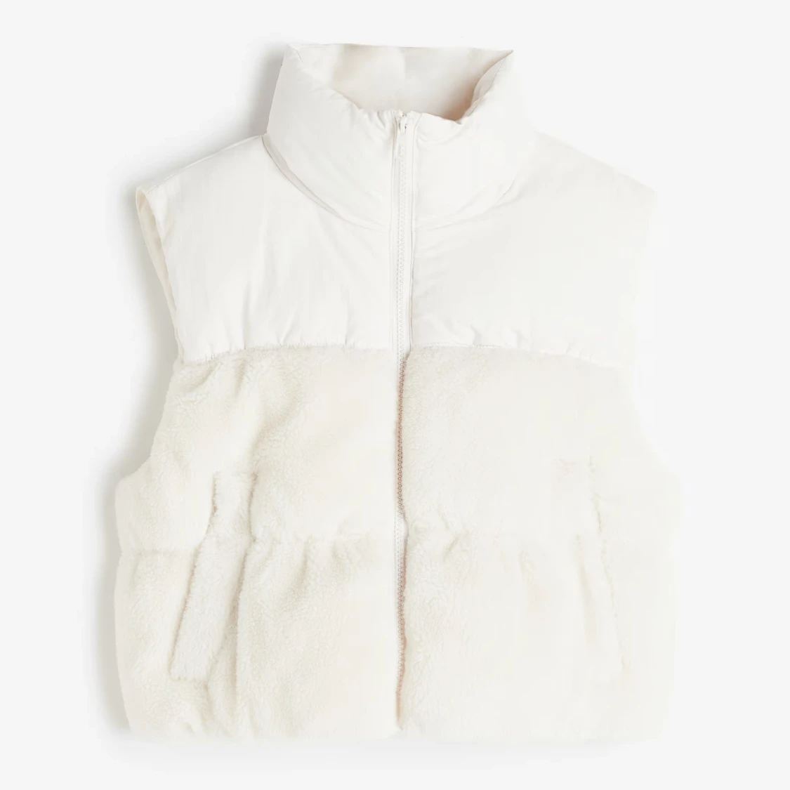 Vit pälsväst med dragkedja