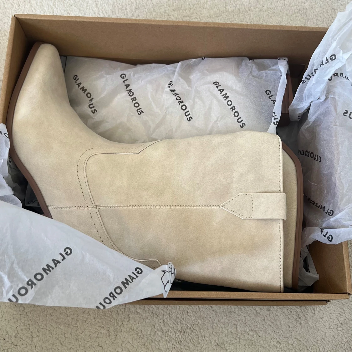 Rosatvättade/beiga cowboy boots med klack - 4