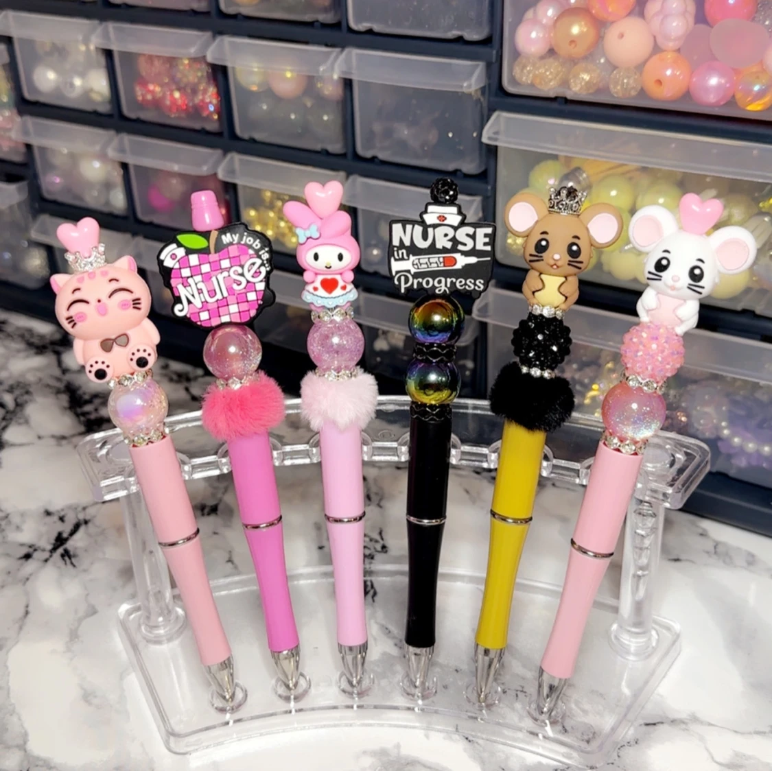 Dekorativa fancy pennor  med pärlor och figurer - 4