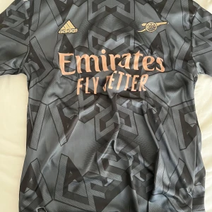Arsenal bortatröja 22-23 Gabriel Jesus - Snygg Arsenal bortatröja från Adidas med G.Jesus och nummer 9 på ryggen. Tröjan är mörkgrå med geometriskt mönster, guldiga detaljer och broderad kanon på bröstet. Tillverkad i lätt och ventilerande material, perfekt för match eller träning.