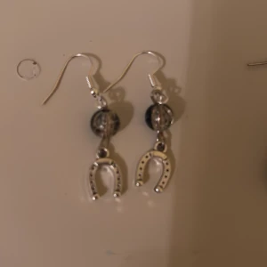 Silverörhängen - Silverörhängen med blå oceanfärgad pärla och hästsko. Lägg märke till att de inte är nickelfria och att jag gjort de själv. 