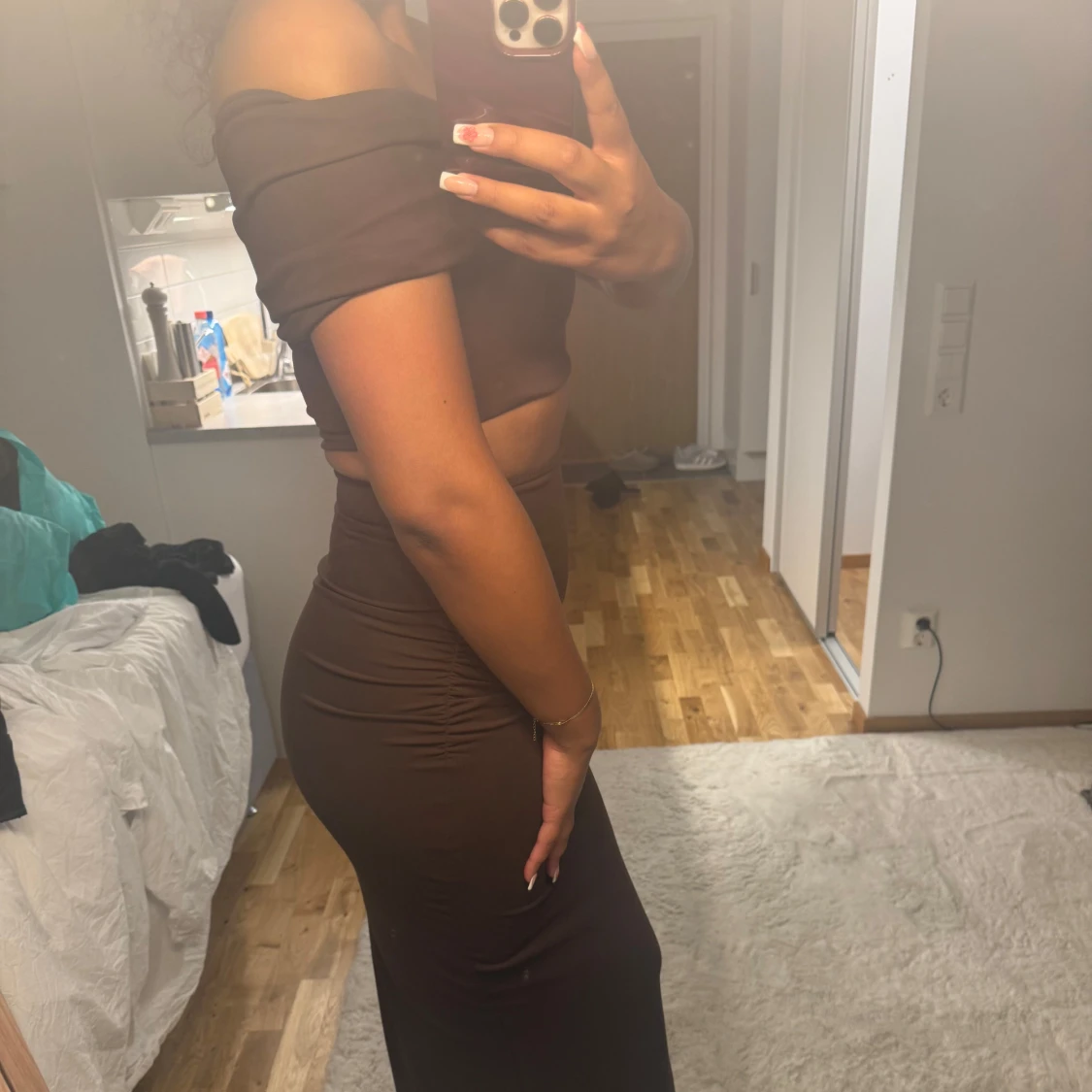 Brun offshoulder långklänning Zara - 1