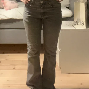 Grå bootcut jeans - Snygga grå bootcut jeans mid waist. Perfekta för en stilren look. De har en klassisk femficksdesign och knappar framtill. Passar bra till både sneakers och klackar. Är ganska slitna i botten men går att fixa ganska enkelt.  💕 