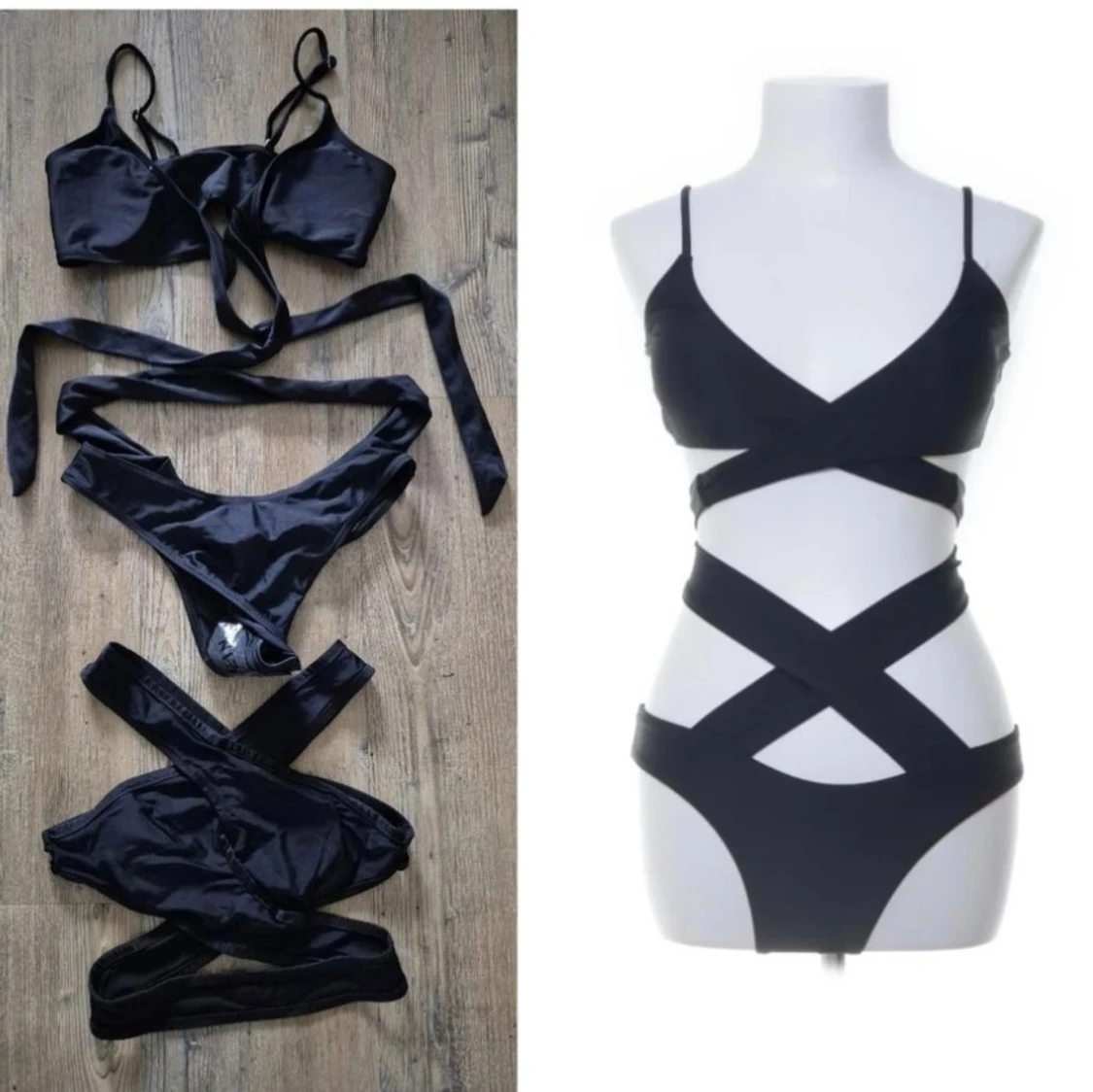 Svart bikini med snörning och omlott