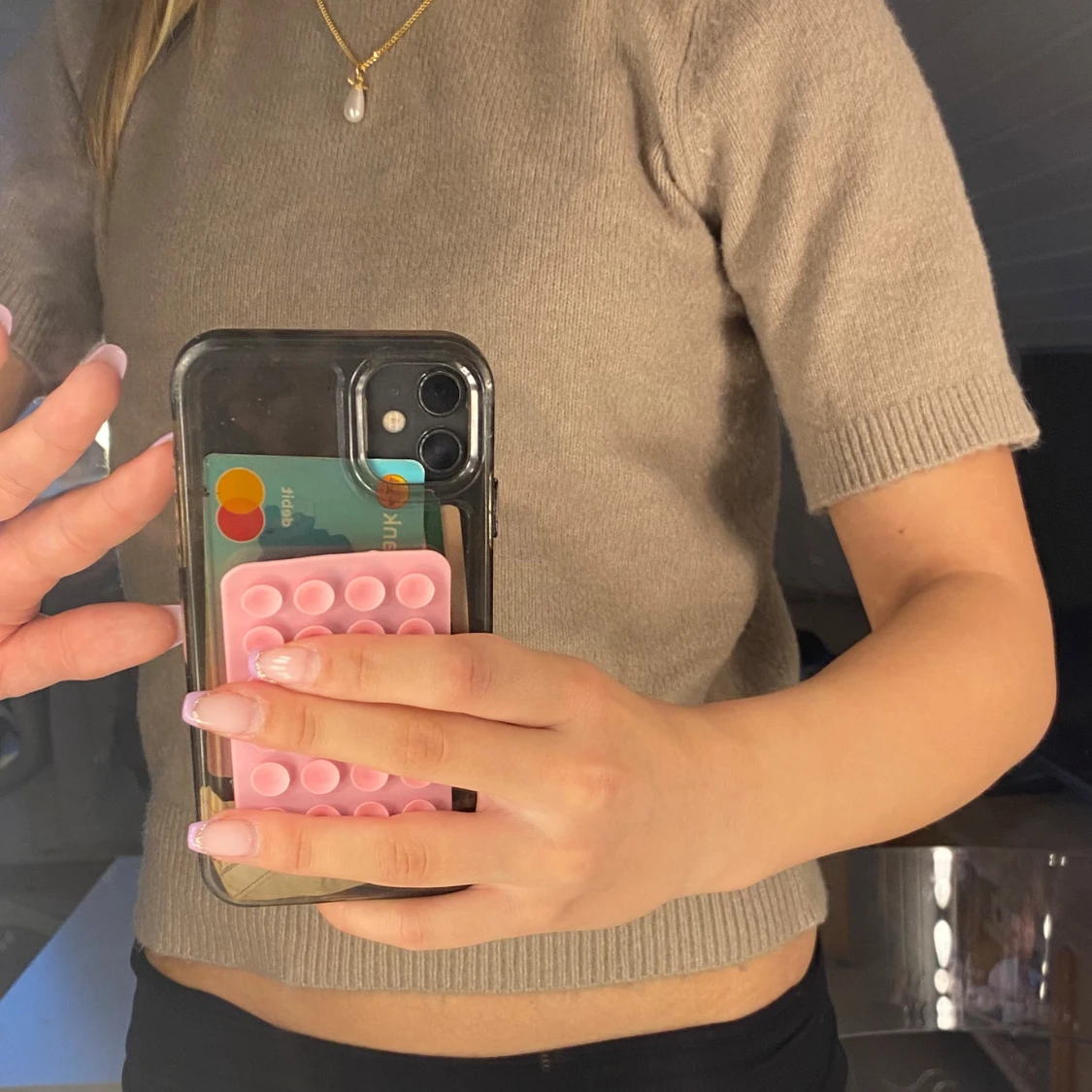 Beige stickad kortärmad tröja - 2