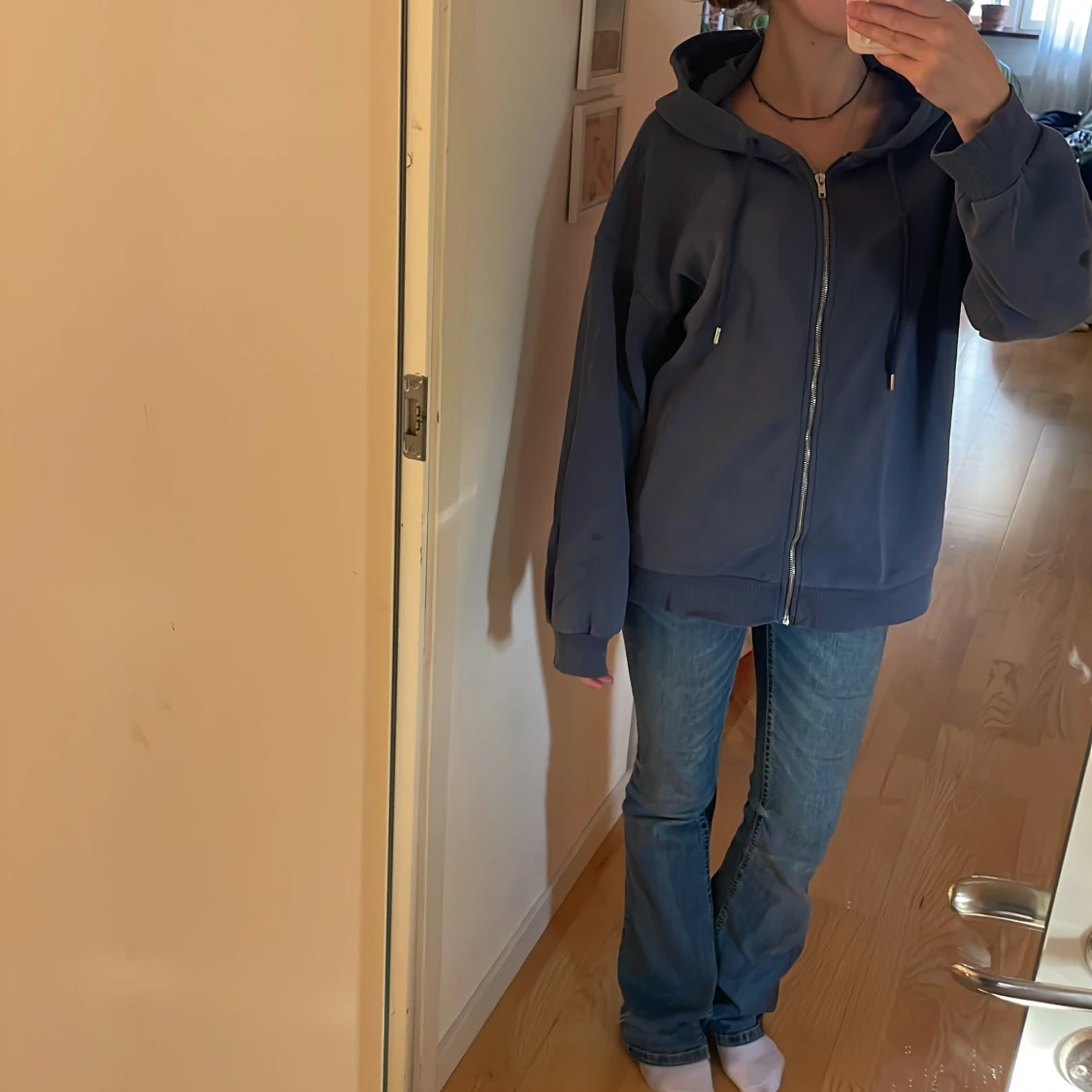 Blå oversized hoodie - 1
