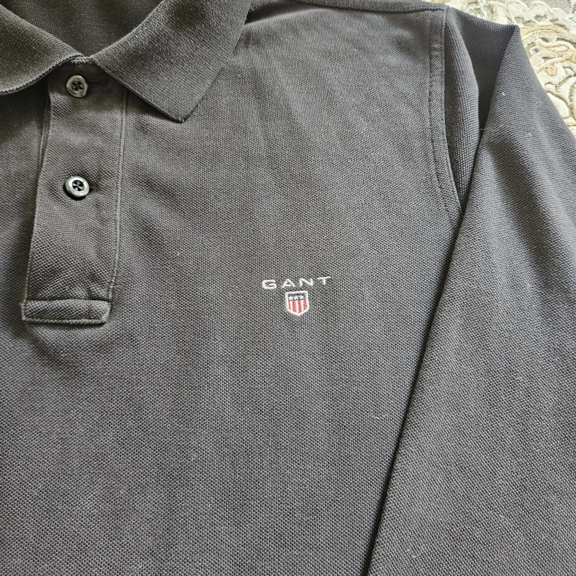 Svart långärmad pikétröja från Gant - 1