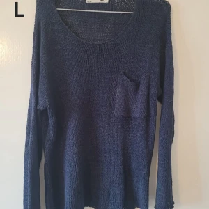 Mörkblå stickad tröja med ficka - En chill mörkblå stickad tröja från Isay med rund halsringning och en liten bröstficka. Långärmad och lite loose fit, perfekt att slänga på sig över ett linne eller t-shirt. Enkel och stilren design som funkar till det mesta.