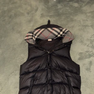 Svart dunväst med rutigt foder i huvan - Snygg o varm vinter/höstjacka i fint skick! Använt i 2 vintrar och den har hållit mig riktigt varm under kalla dagar, jackan kan enkelt förvandlas till en väst för mindre kalla dagar. Ens armen har 2 hål som går o fixa hos en skräddare för billigt pris. Passar dig som vill ha en varm och fin jacka under vintern, OBS Priset kan diskuteras