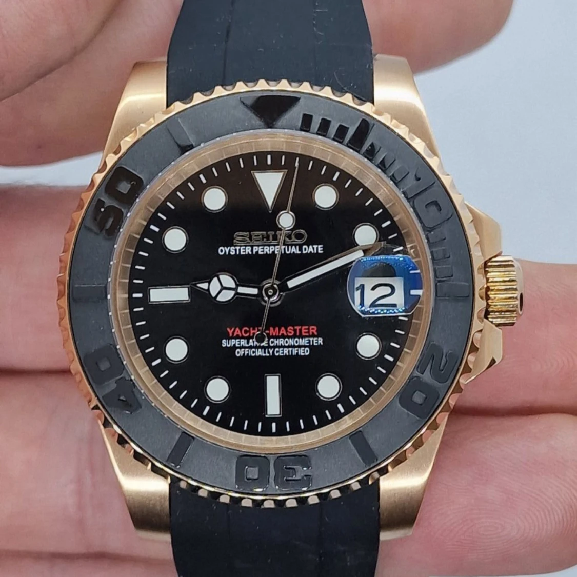 Seiko mod Yacht-Master black/rose