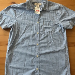 Blårutig kortärmad skjorta H&M L.O.G.G. - Helt ny Kortärmad skjorta från H&M L.O.G.G med prislappen kvar. i blåvitt rutigt mönster. Klassisk krage, bröstficka och knäppning framtill med vita knappar. Skjortan är i tunn bomull, perfekt för varma dagar och har en avslappnad passform.