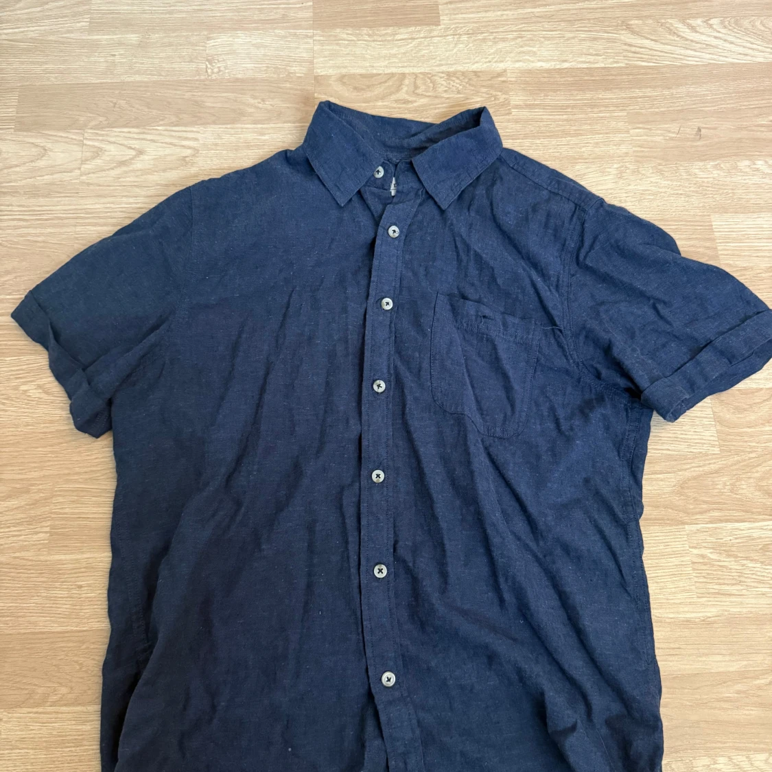 Mörkblå linneskjorta Dressmann M - 1