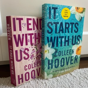 It Ends With Us & It Starts With Us - Två populära romaner av Colleen Hoover som tar dig med på en känslosam resa om kärlek, relationer och svåra val. Perfekt för dig som gillar starka berättelser och vill ha böcker som är svåra att lägga ifrån sig. Passar unga vuxna som söker gripande och moderna romaner.   Båda för 150kr totalt inkl frakt🌺