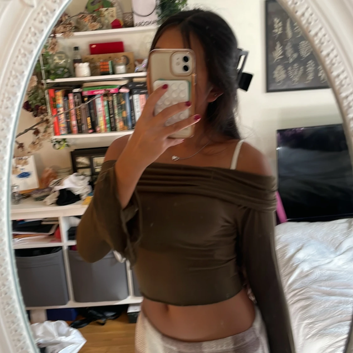 Grön offshoulder croppad topp från Shein