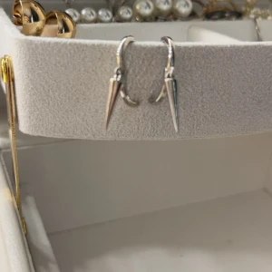 Silvriga örhängen med spetshänge - Coola silvriga örhängen med spetsiga hängen som ger en edgy vibe. Perfekta för dig som vill sticka ut med en minimalistisk men ändå tuff detalj. Passar till både streetwear och mer stilrena outfits.