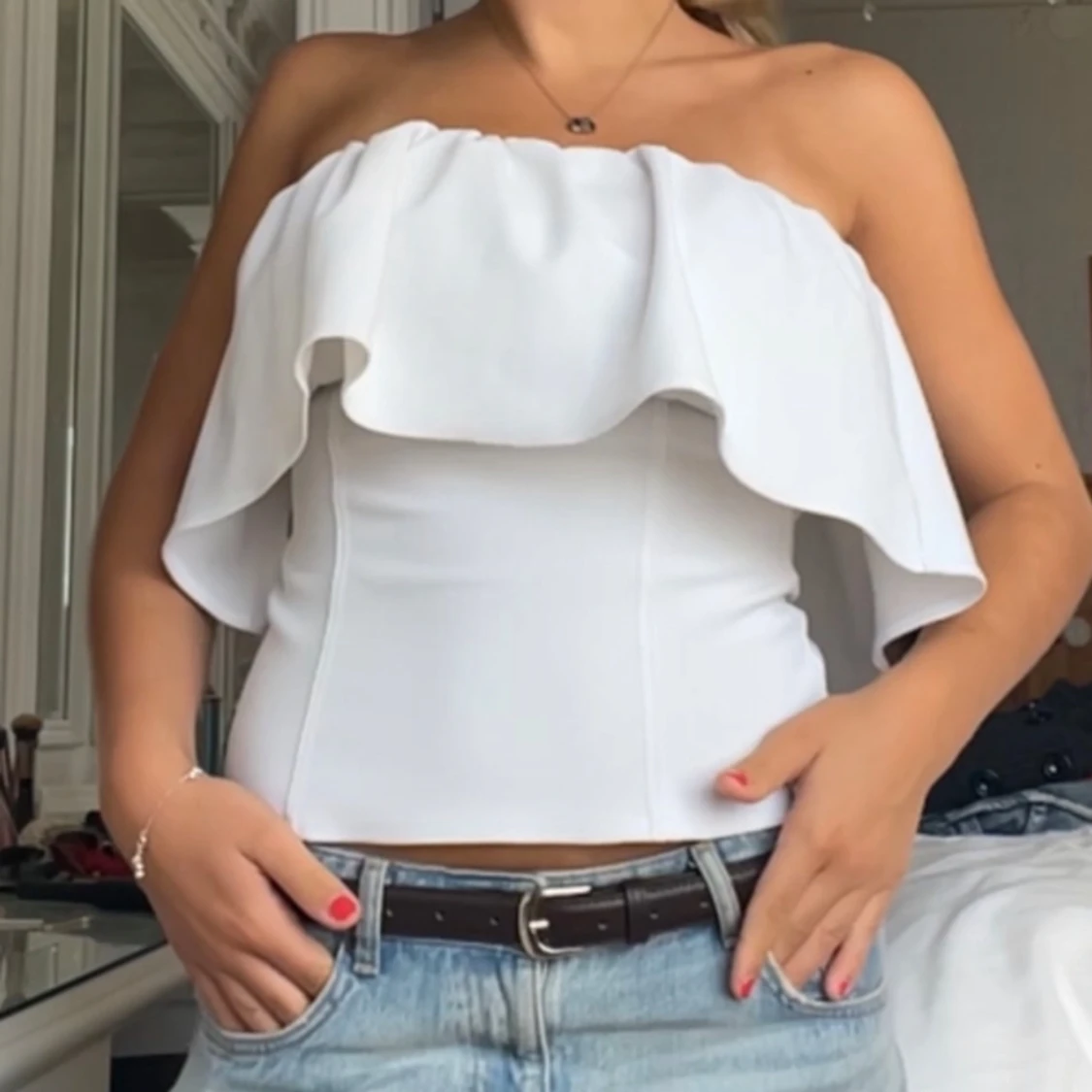 Vit bandeau tubtopp med volang Zara - 1