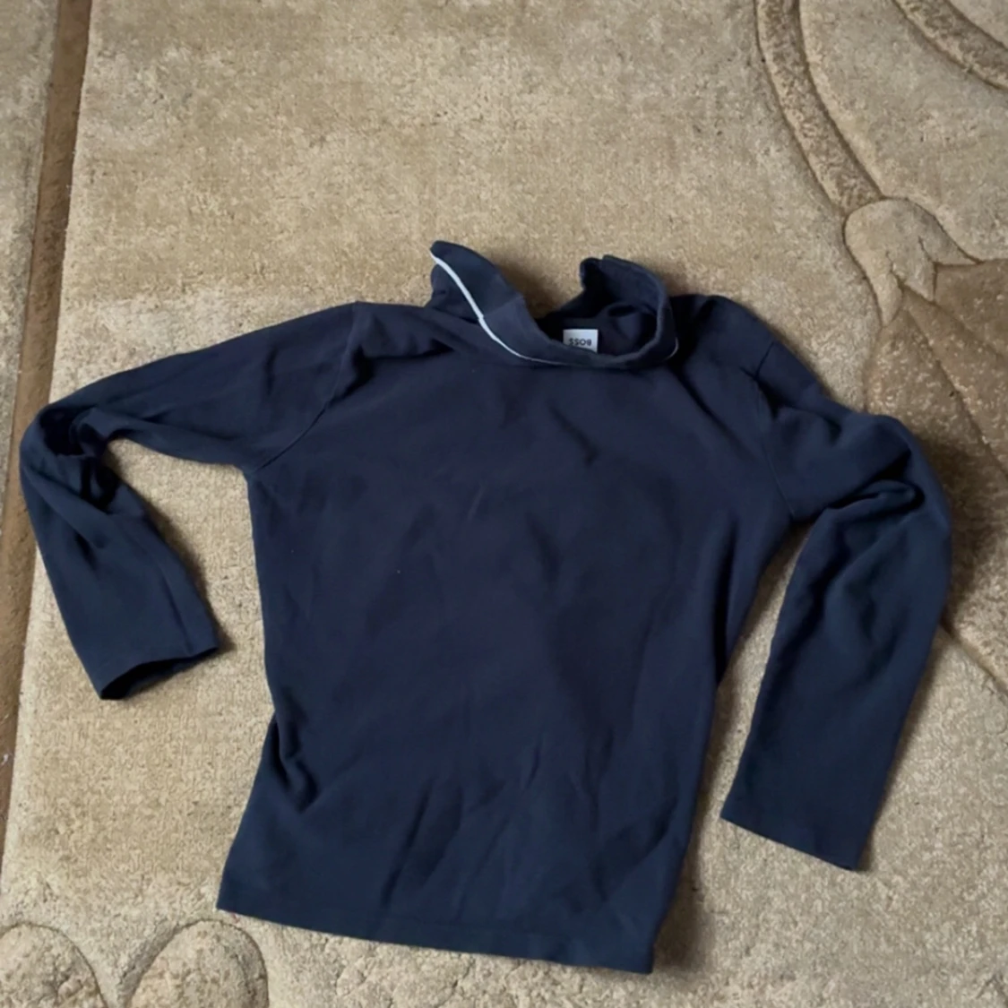 Mörkblå långärmad pikétröja BOSS - 1