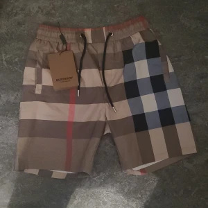 Rutig shorts från Burberry - Snygga shorts från Burberry med klassiskt rutigt mönster i beige, svart, blått och rött. Shortsen har snörning i midjan och sidofickor. Perfekta för sommaren och ger en stilren look.