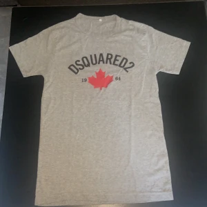 Grå DSQUARED2 t-shirt med lönnlöv - Snygg grå t-shirt från DSQUARED2 med svart tryck och rött lönnlöv på bröstet. Klassisk rund hals och korta ärmar. T-shirten är i mjuk bomull och har en clean, stilren look med trycket 'DSQUARED2 1964' framtill.