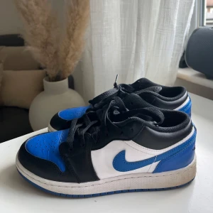 Nike Air Jordan 1 Low blå och svart - Nike Air Jordan 1 Low sneakers i blått, svart och vitt. Använda ett par gånger.  