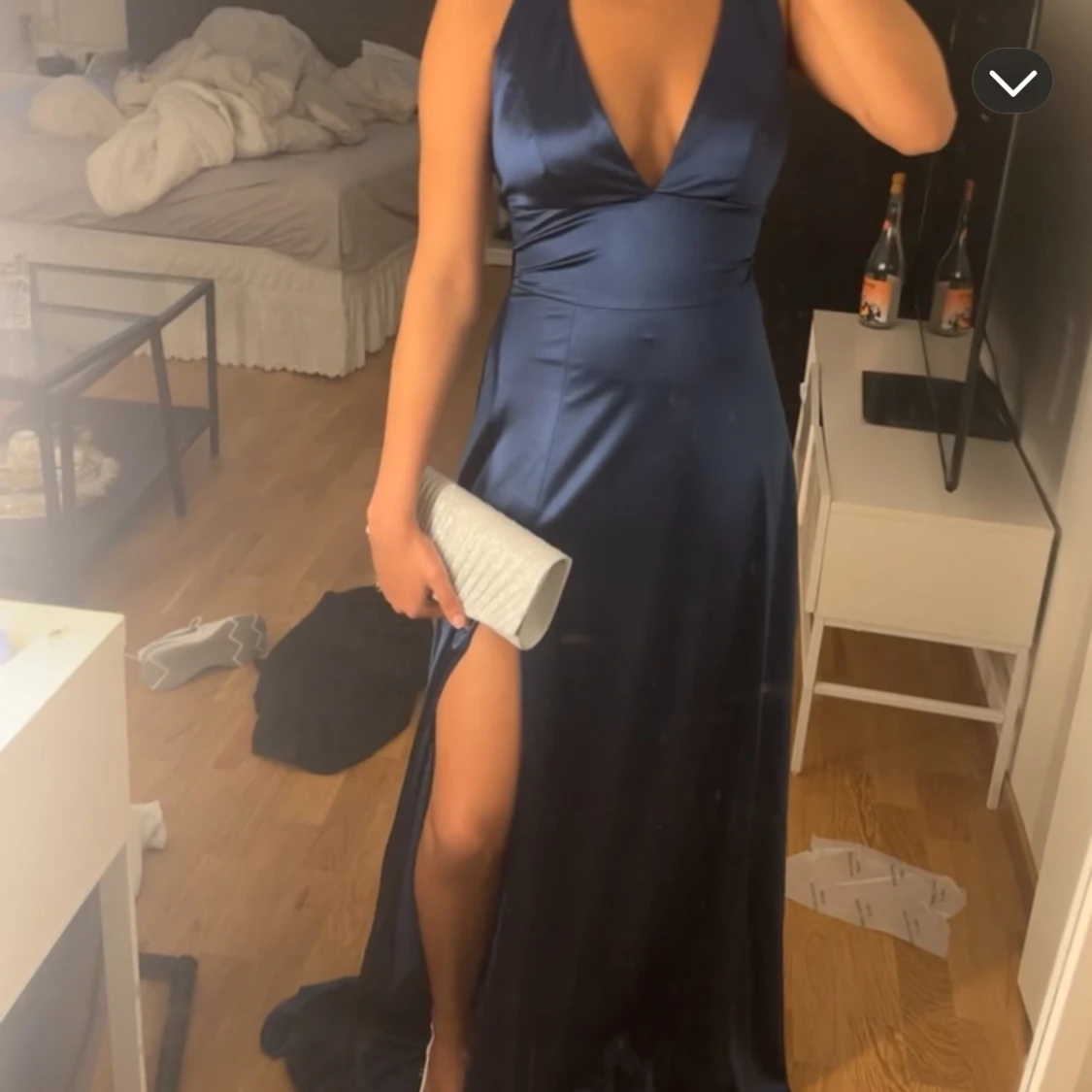 Marinblå långklänning med slits - 2