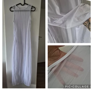 Vit lång transparent klänning - Säljer en vit långklänning i transparent meshmaterial. Klänningen är ärmlös med rund halsringning och har en luftig, rak passform. Perfekt att styla lager på lager eller över badkläder för en cool sommarlook.