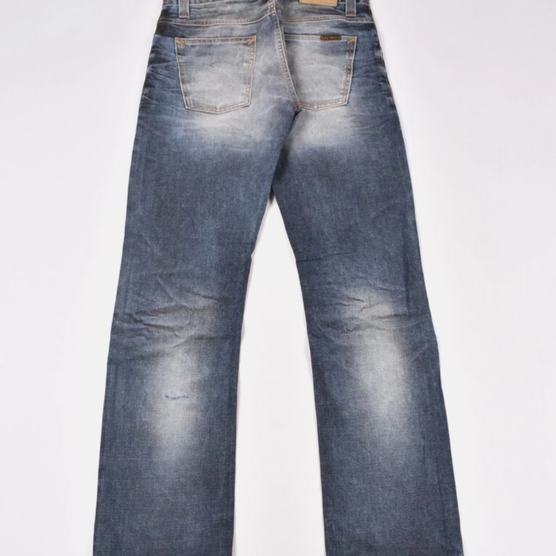 Blå slim raka jeansbyxor med knappar - 2