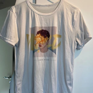  Troye Sivan t-shirt  - Vit t-shirt med coolt tryck av Troye Sivan. Storleken står inte men skulle chansa på att den är i storlek S.