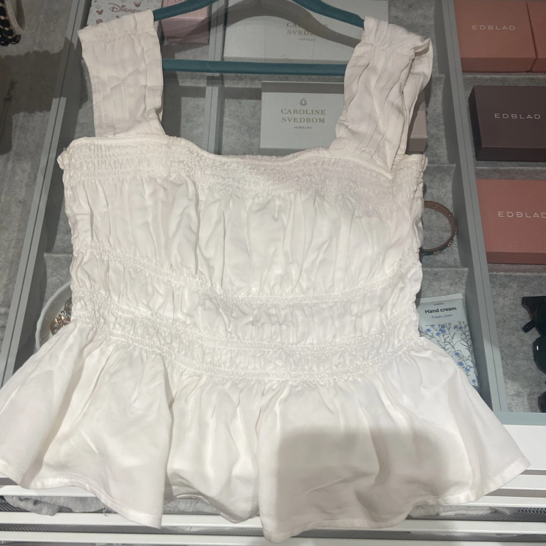 Vit smockad linnetopp från H&M XS - 1