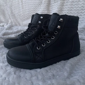 LINEAR, varmfodrade boots, svarta, 36 - varmfodrade boots med snörning.  Använda en säsong